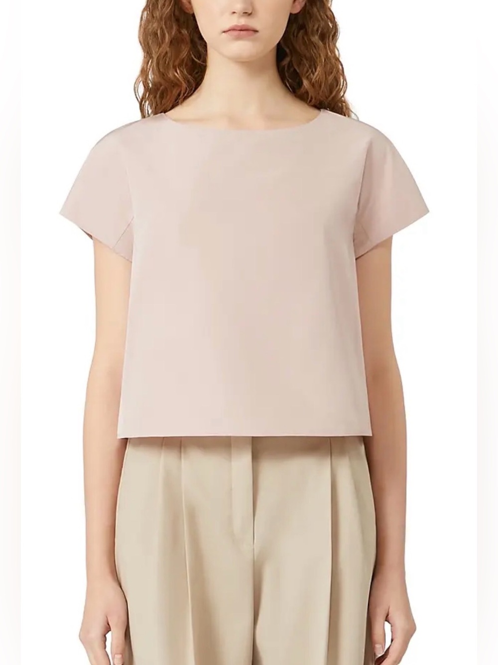 Weekend Max Mara Parana Top Powder 10 Short Cap Sleeve Pale Pink Cotton NWT $260
